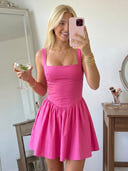 Satin A Line Square Neck Spaghetti Straps Short Homecoming Dresses