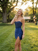 Satin Mermaid Strapless Short Homecoming Dresses with Slit