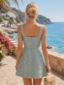 Jacquard A Line Square Neck Spaghetti Straps Short Homecoming Dresses