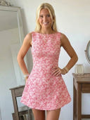 Satin A Line Boat Neck Short Homecoming Dresses