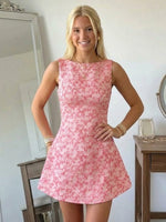 Satin A Line Boat Neck Short Homecoming Dresses