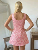 Satin A Line Boat Neck Short Homecoming Dresses