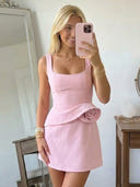 Satin Sheath Square Neck Spaghetti Straps Short Homecoming Dresses with Flowers