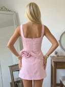 Satin Sheath Square Neck Spaghetti Straps Short Homecoming Dresses with Flowers