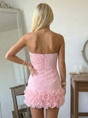 Satin Sheath Strapless Short Homecoming Dresses with Flowers