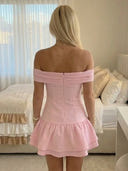 Satin A Line V Neck Off Shoulder Short Homecoming Dresses