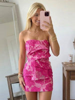 Jacquard Sheath Strapless Short Homecoming Dresses with Ruffles