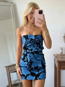 Jacquard Sheath Strapless Short Homecoming Dresses with Ruffles