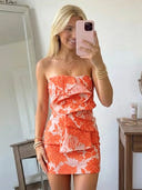Jacquard Sheath Strapless Short Homecoming Dresses with Ruffles