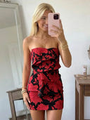 Jacquard Sheath Strapless Short Homecoming Dresses with Ruffles