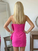 Satin Sheath Strapless Short Homecoming Dresses with Pleated
