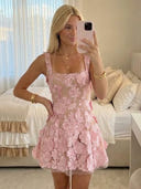 Embroidery A Line Square Neck Spaghetti Straps Short Homecoming Dresses