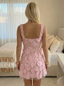 Embroidery A Line Square Neck Spaghetti Straps Short Homecoming Dresses