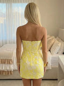 Jacquard Sheath Strapless Short Homecoming Dresses with Ruffles