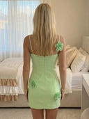 Satin Sheath Square Neck Spaghetti Straps Short Homecoming Dresses with 3D Flowers
