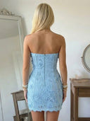 Lace Appliques Sheath Strapless Sleeveless Short Homecoming Dresses