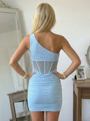 Tulle Sheath One Shoulder Short Homecoming Dresses with Corset