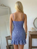 Sequin Sheath V Neck Spaghetti Straps Short Homecoming Dresses
