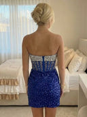 Sequin Sheath Strapless Short Homecoming Dresses with Slit