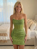 Sequin Sheath Strapless Short Homecoming Dresses with Corset