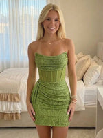 Sequin Sheath Strapless Short Homecoming Dresses with Corset