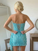 Sequin Sheath Strapless Short Homecoming Dresses with Ruffles