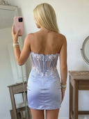 Satin Sheath Strapless Short Homecoming Dresses with Corset