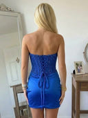 Satin Sheath Strapless Short Homecoming Dresses with Pleated