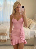 Satin Mermaid V Neck Spaghetti Straps Short Homecoming Dresses