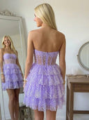 Tiered Tulle A Line Strapless Short Homecoming Dresses with Corset