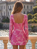 Jacquard Long Sleeve Square Neck Short Homecoming Dresses