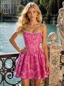Jacquard Pearl A Line Strapless Homecoming Dresses with Floral