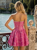 Jacquard Pearl A Line Strapless Homecoming Dresses with Floral