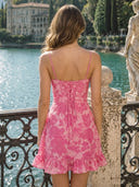 Jacquard Spaghetti Strap Ruffle Hem Homecoming Dresses