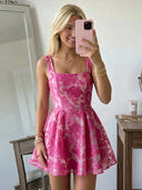 Jacquard Square Neck Sleeveless A Line Homecoming Dresses