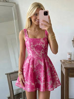 Jacquard Square Neck Sleeveless A Line Homecoming Dresses