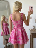 Jacquard Square Neck Sleeveless A Line Homecoming Dresses