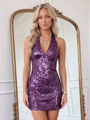 Sequin Halter V Neck Mermaid Mini Homecoming Dresses