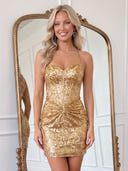 Sequin Sweetheart Mermaid Ruched Mini Homecoming Dresses