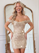 Sequin Cowl Neck Mermaid Ruched Mini Homecoming Dresses