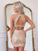 Sequin Halter Mermaid Ruched Mini Homecoming Dresses