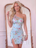 Tulle One Shoulder Mermaid Homecoming Dresses with Flower