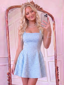 Jacquard Square Neck A Line Homecoming Dresses