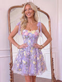 Tulle Square Neck Spaghetti Straps A Line Homecoming Dresses with Flower