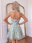 Tulle Strapless A Line Homecoming Dresses with Flower