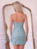 Jacquard Mermaid Spaghetti Straps V Neck Mini Homecoming Dresses