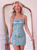 Jacquard Mermaid Spaghetti Straps Mini Homecoming Dresses with Pearls