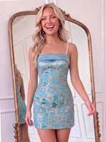 Jacquard Mermaid Spaghetti Straps Mini Homecoming Dresses with Pearls