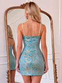 Jacquard Mermaid Spaghetti Straps Mini Homecoming Dresses with Pearls