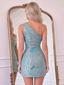 Jacquard Mermaid One Shoulder Mini Homecoming Dresses with Slit